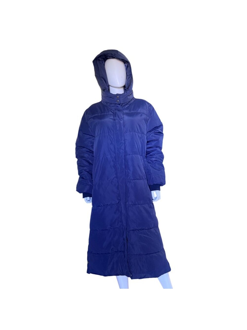 Puffer Coat Womens XXL Long Hooded Blue Full-Zip 100% Polyester Winter